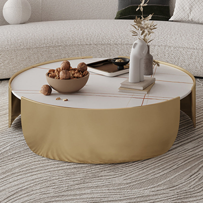 Luxurious Metal Drum Coffee Table Round Stone Top Cocktail Table