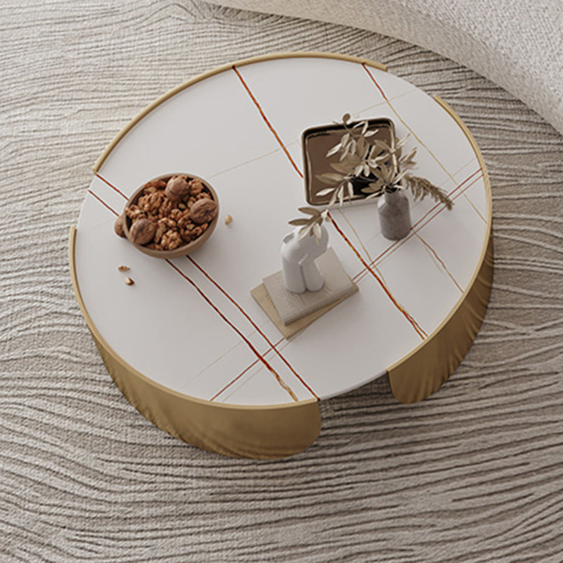 Luxurious Metal Drum Coffee Table Round Stone Top Cocktail Table