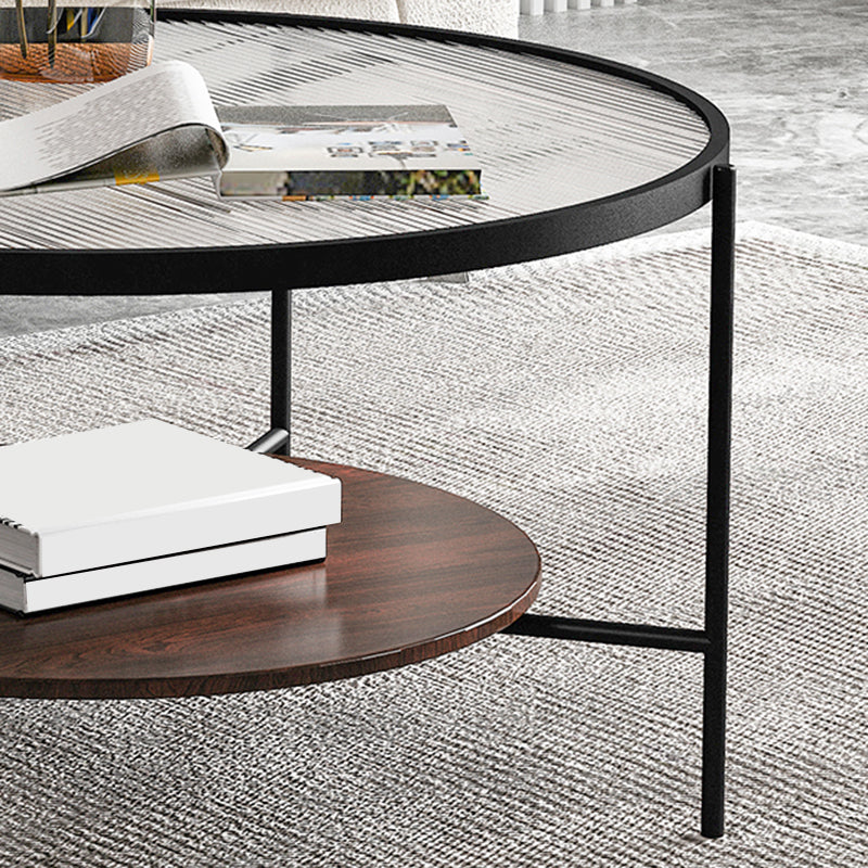 Glass Top 4 Legs Coffee Table Modern Round Cocktail Table in Black/Gold