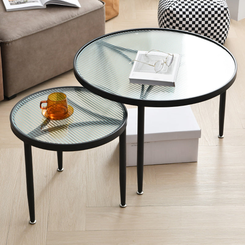 Clear Glass Top Round Coffee Table 3 Legs Cocktail Nesting Table Set
