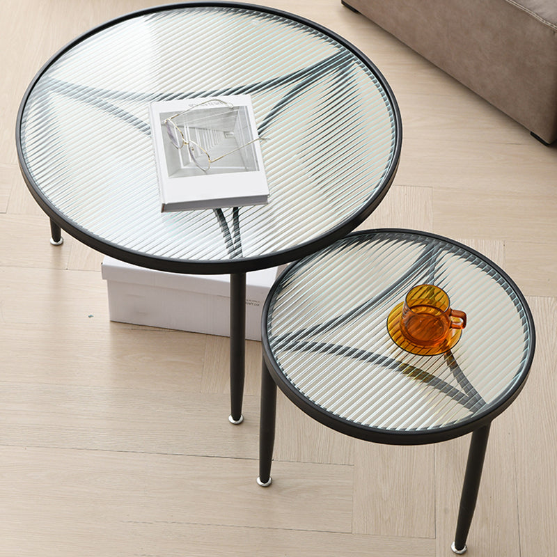 Clear Glass Top Round Coffee Table 3 Legs Cocktail Nesting Table Set