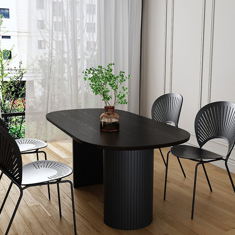 Modern Wooden Table Oval Dinner Room Kitchen Table in Black with Double Pedestal