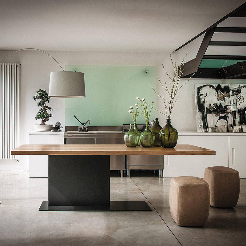 Natural Top Rectangular Table Solid Wood Dining Room Table with Metal Base