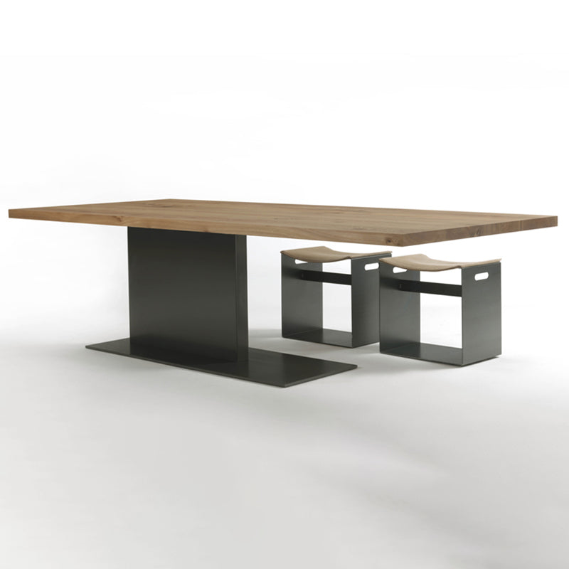 Natural Top Rectangular Table Solid Wood Dining Room Table with Metal Base