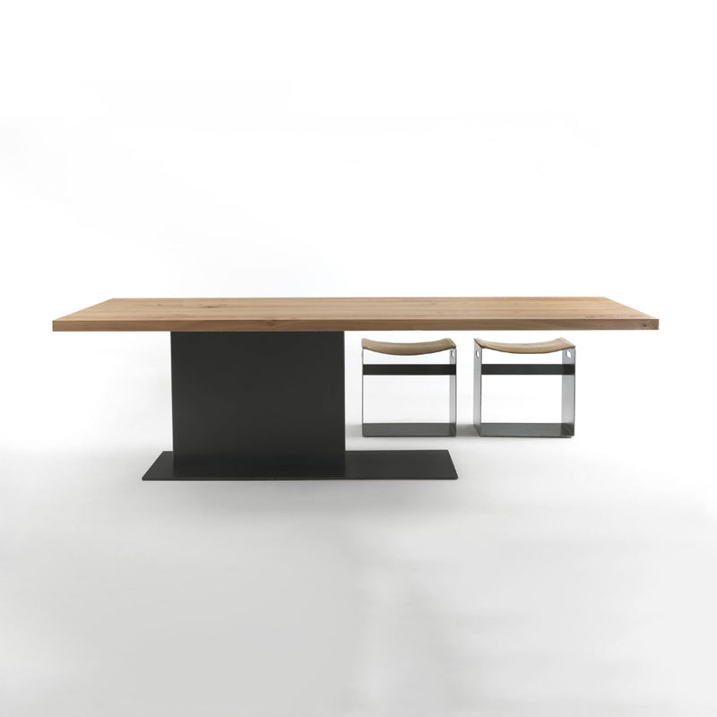 Natural Top Rectangular Table Solid Wood Dining Room Table with Metal Base