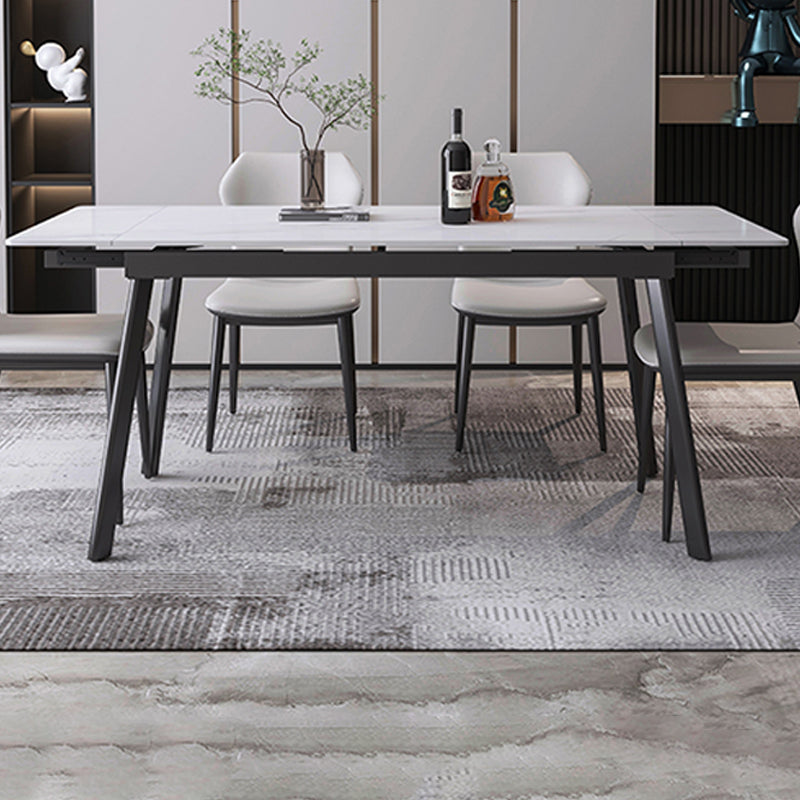 Modern Dining Table Rectangle Extendable Black Frame Dining Table for Dining Room