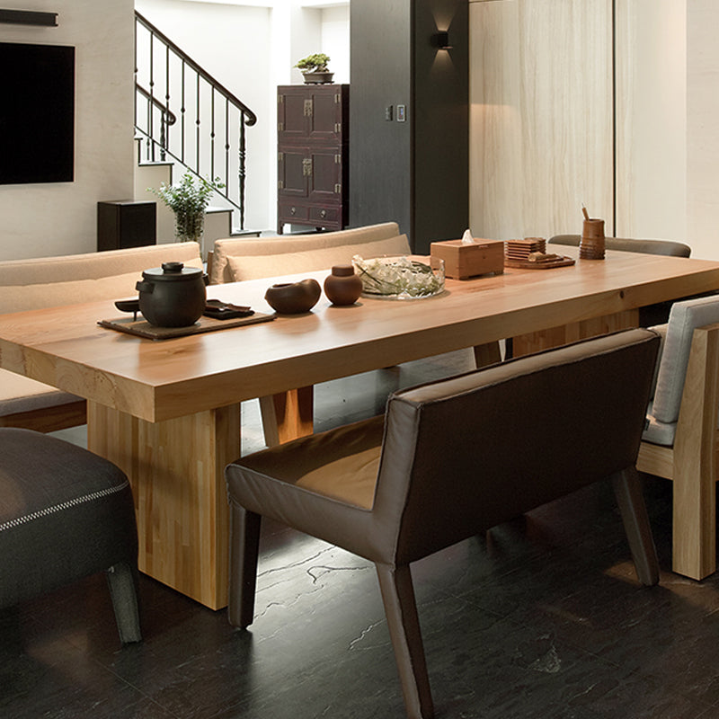 Rectangle Dining Table Modern Wooden Double Pedestal Table in Natural