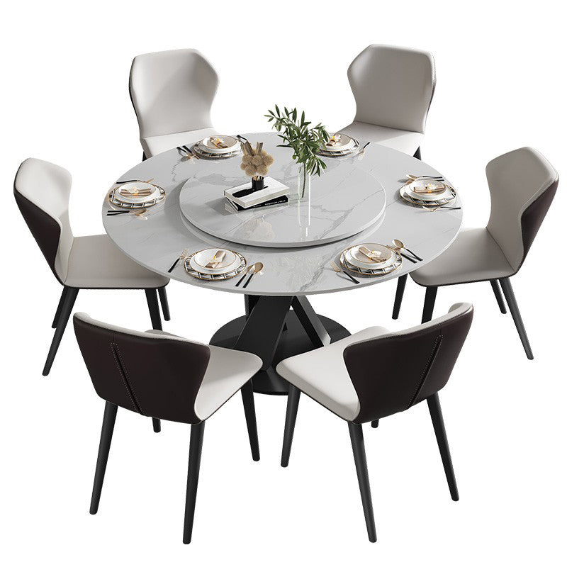 Modern Round Table Sintered Stone Dining Table with Turntable for Home