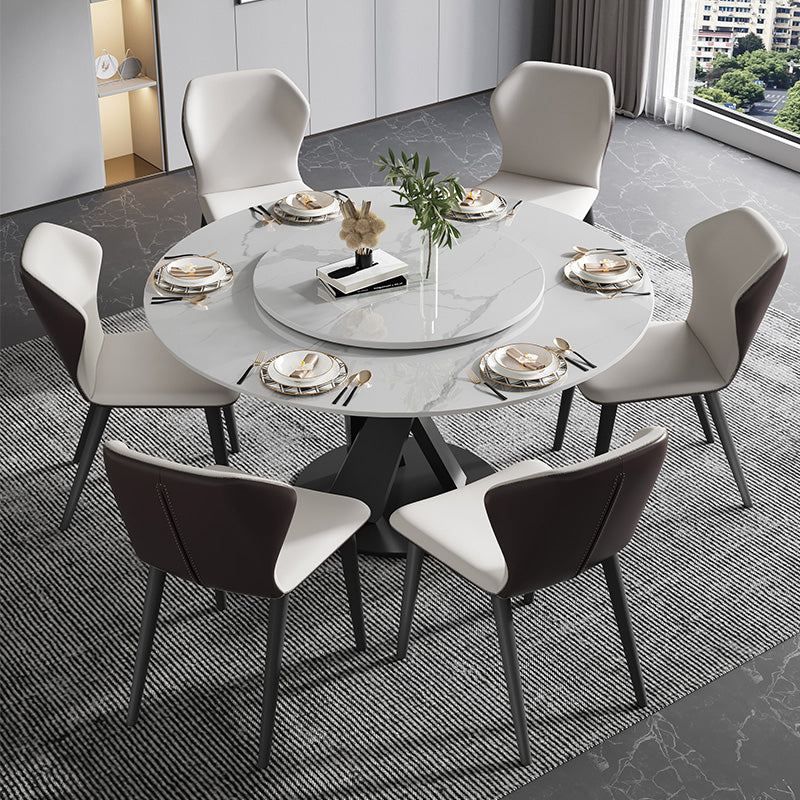 Modern Round Table Sintered Stone Dining Table with Turntable for Home