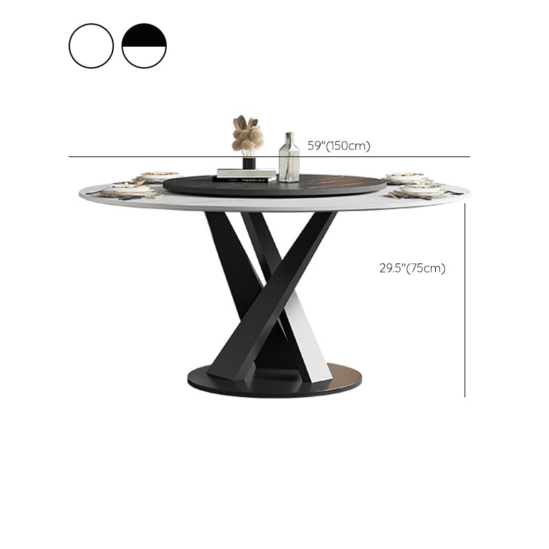 Modern Round Table Sintered Stone Dining Table with Turntable for Home