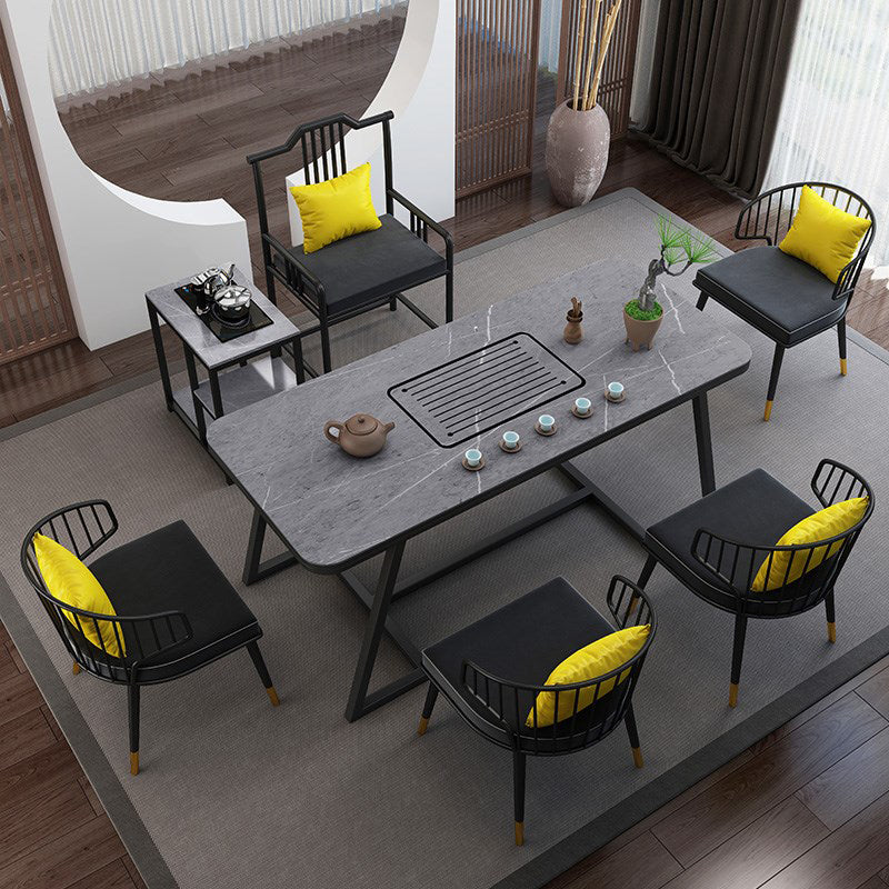 Metal and Stone Table Glam Style Family Rectangular Dining Table