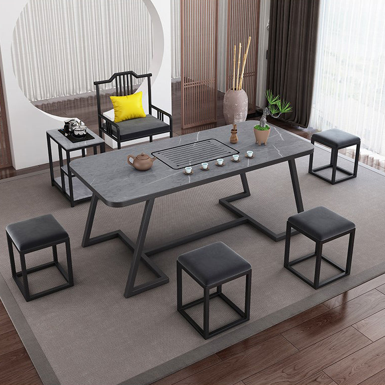 Metal and Stone Table Glam Style Family Rectangular Dining Table