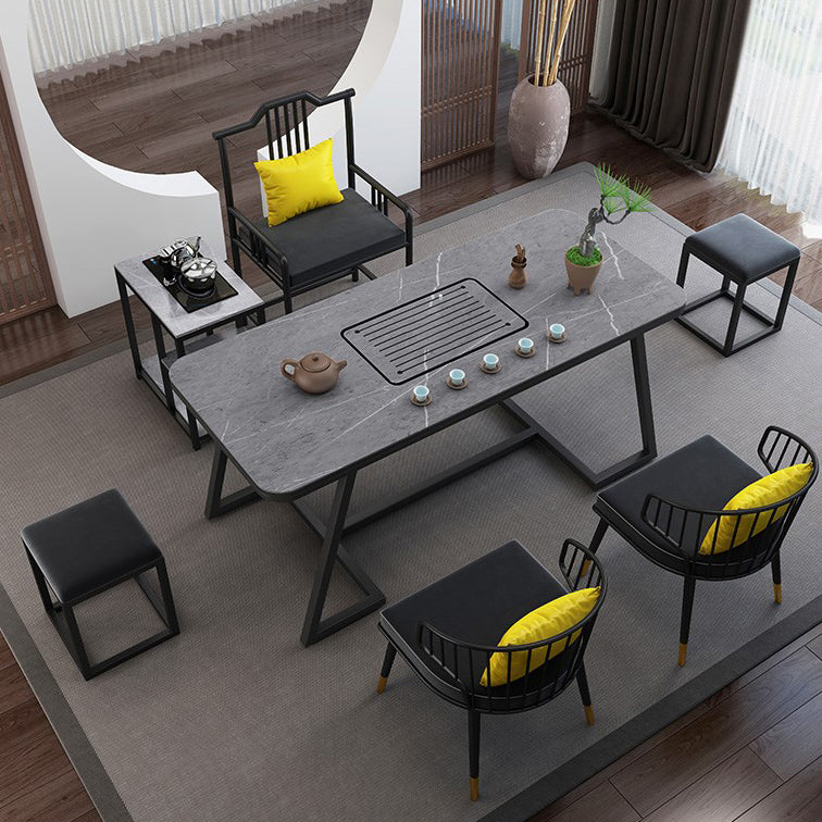 Metal and Stone Table Glam Style Family Rectangular Dining Table