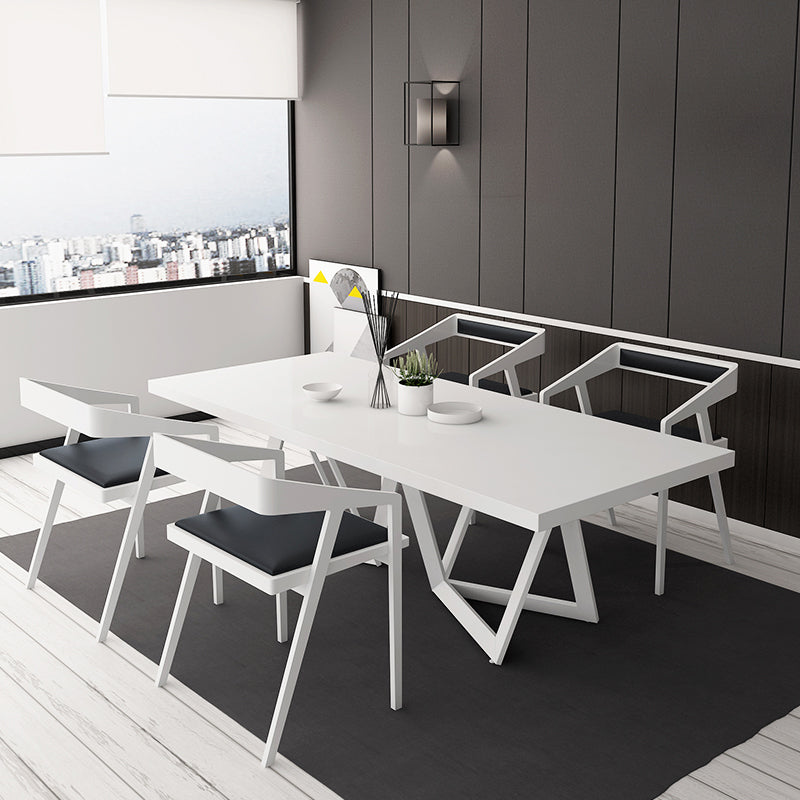 Metal and Wood Table Mid-Century Modern Style Family Rectangular Dining Table