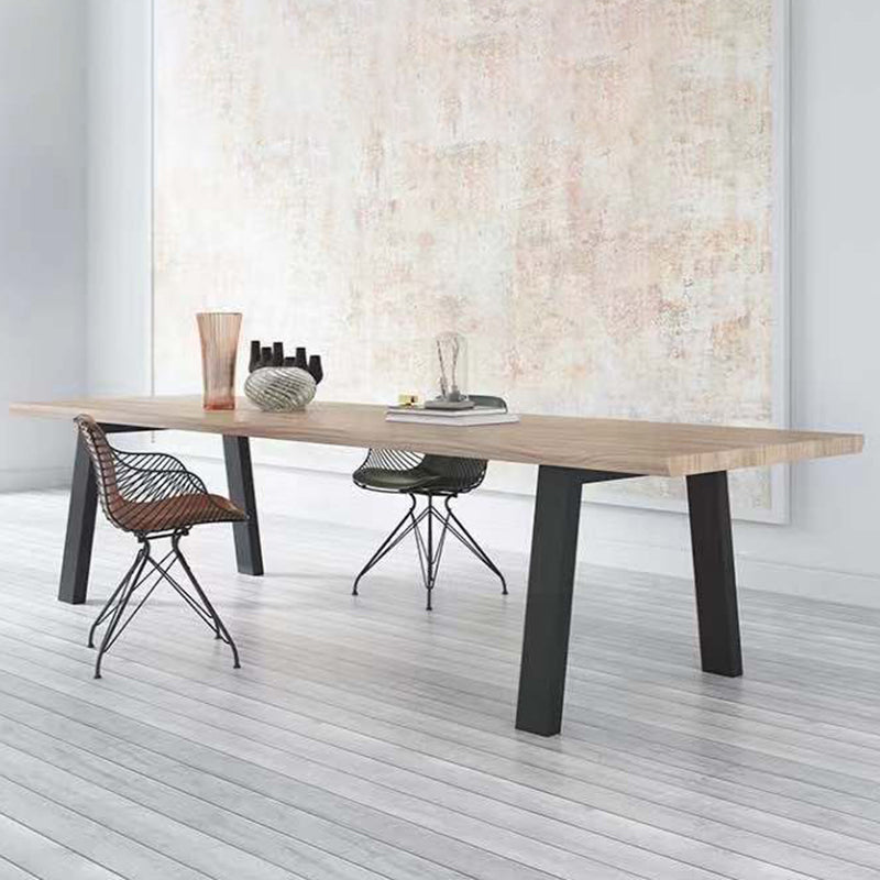Metal and Wood Table Mid-Century Modern Style Minimalist Home Rectangular Dining Table