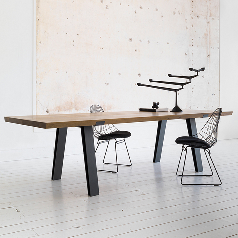 Metal and Wood Table Mid-Century Modern Style Minimalist Home Rectangular Dining Table