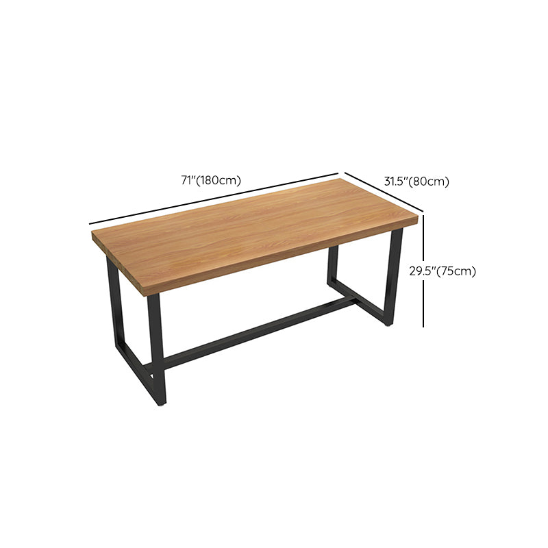 Trestle Base Dining Table Industrial Solid Wood Fixed Kitchen Desk
