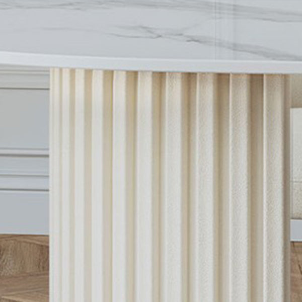 Double Pedestal Dining Room Desk Luxury Oval Sintered Stone Home Fixed Table