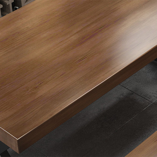 Rectangle Dining Table with Double Pedestal Industrial Solid Wood Kitchen Desk