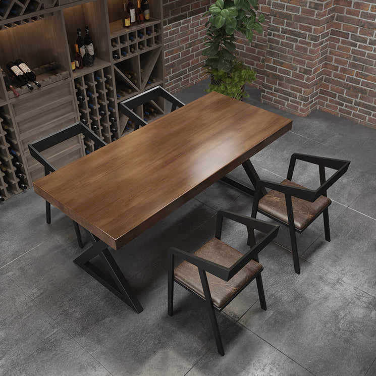 Rectangle Dining Table with Double Pedestal Industrial Solid Wood Kitchen Desk