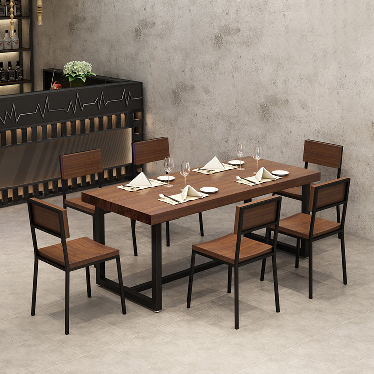 Solid Wood Fixed Dining Table Industrial Kitchen Table with Trestle Base