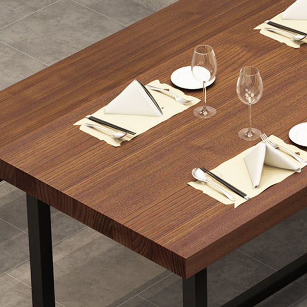 Solid Wood Fixed Dining Table Industrial Kitchen Table with Trestle Base