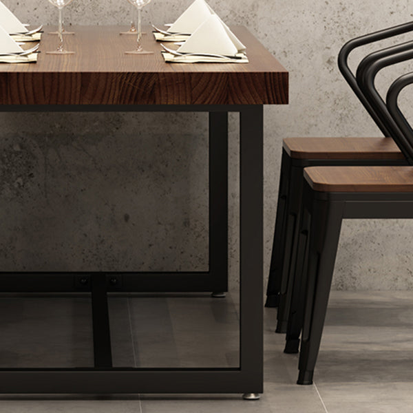 Solid Wood Fixed Dining Table Industrial Kitchen Table with Trestle Base