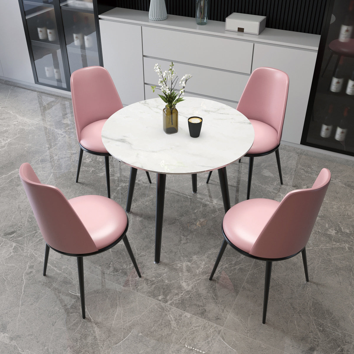 Metal and Stone Table Glam Style Minimalist Family Round Dining Table