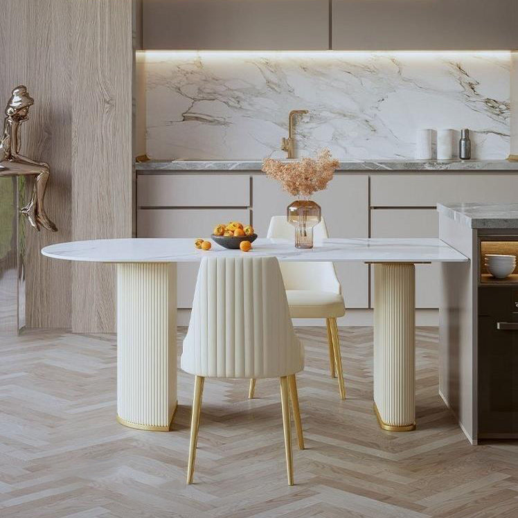 Sintered Stone Fixed Dining Table Luxury Free Form Kitchen Room