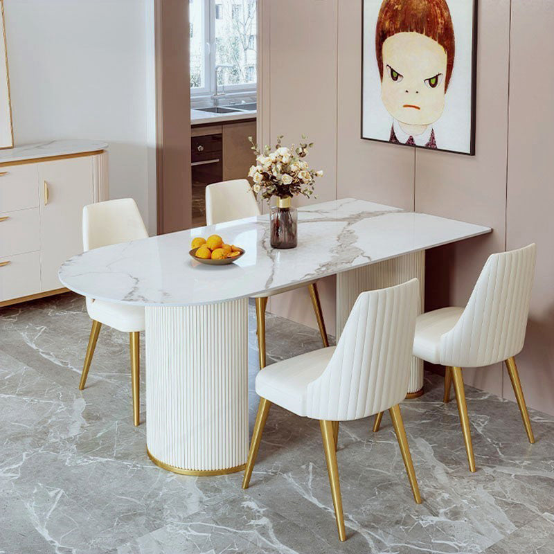 Sintered Stone Fixed Dining Table Luxury Free Form Kitchen Room