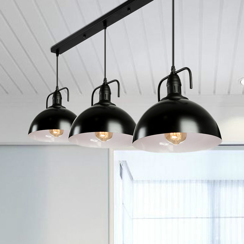 3 luces Luz de colgante de cúpula al estilo de techo de metal de acabado negro de acabado negro con dosel lineal/redondo y mango