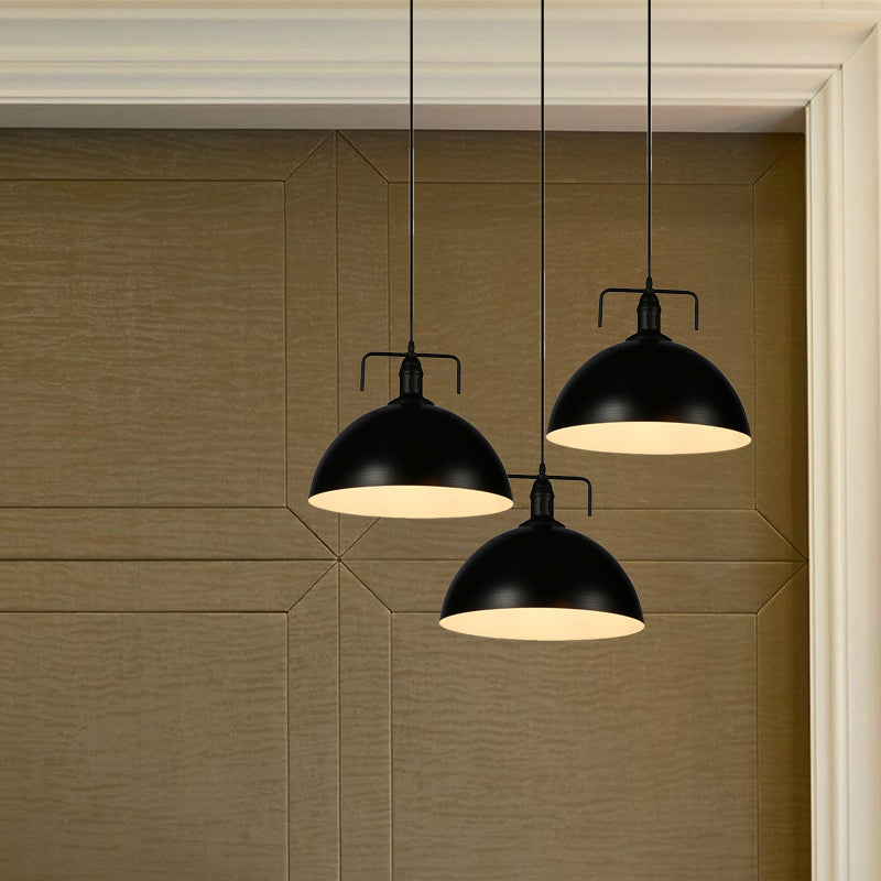 3 luces Luz de colgante de cúpula al estilo de techo de metal de acabado negro de acabado negro con dosel lineal/redondo y mango