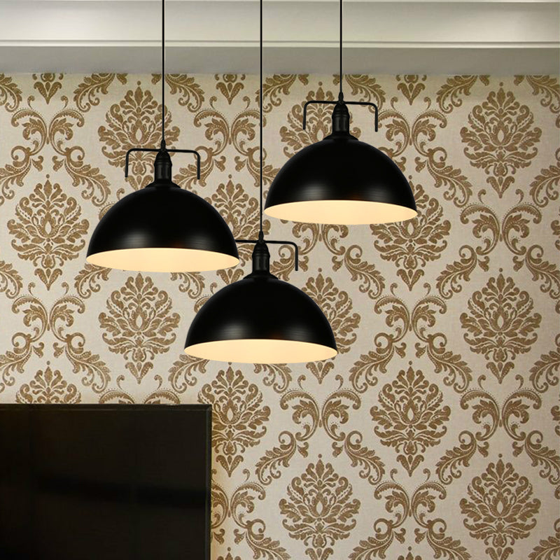 3 luces Luz de colgante de cúpula al estilo de techo de metal de acabado negro de acabado negro con dosel lineal/redondo y mango
