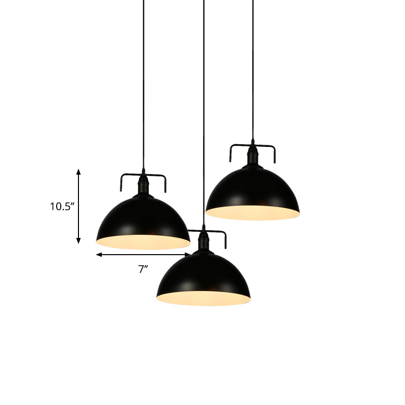 3 luces Luz de colgante de cúpula al estilo de techo de metal de acabado negro de acabado negro con dosel lineal/redondo y mango
