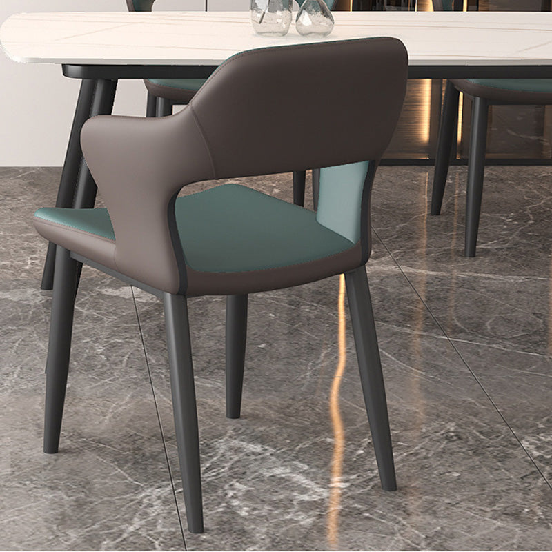 Modern Faux Leather Dining Side Chairs Open Back Dining Arm Chair for Dining Room