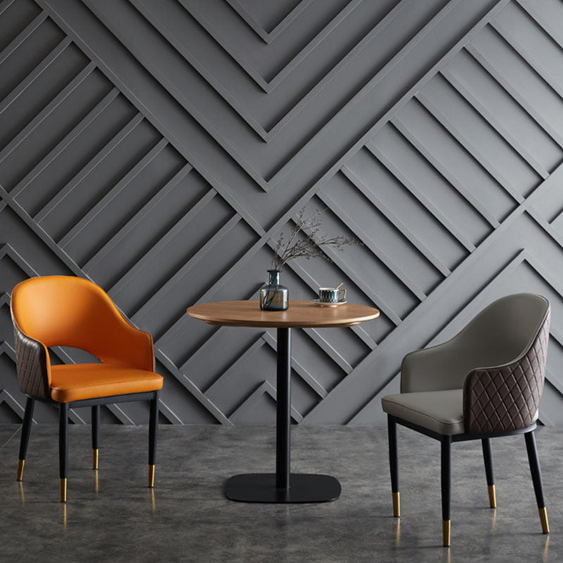 Open Back Dining Arm Chair Modern Style Faux Leather Dining Side Chairs