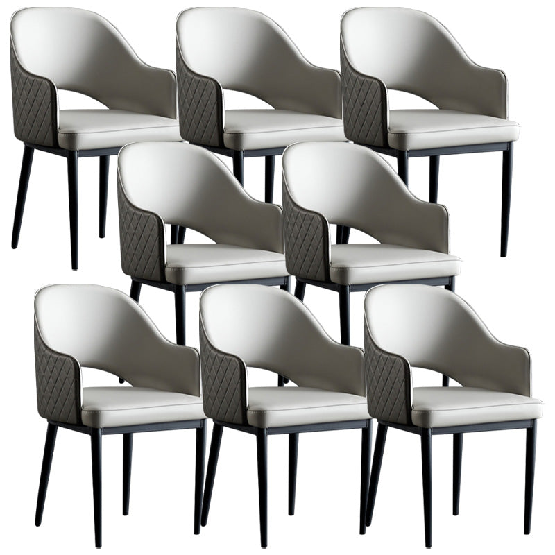 Open Back Dining Arm Chair Modern Style Faux Leather Dining Side Chairs