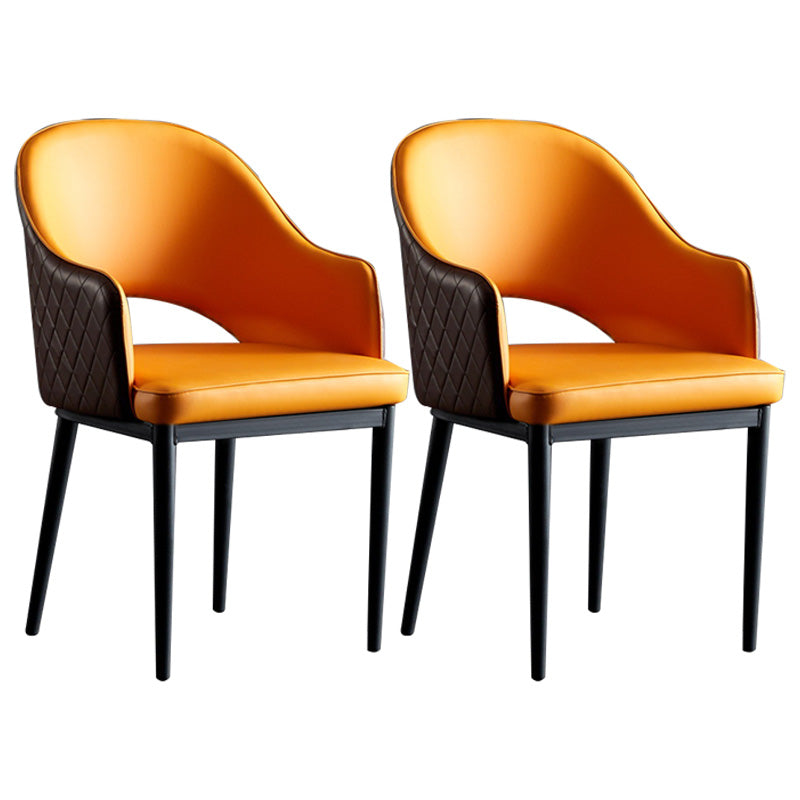 Open Back Dining Arm Chair Modern Style Faux Leather Dining Side Chairs