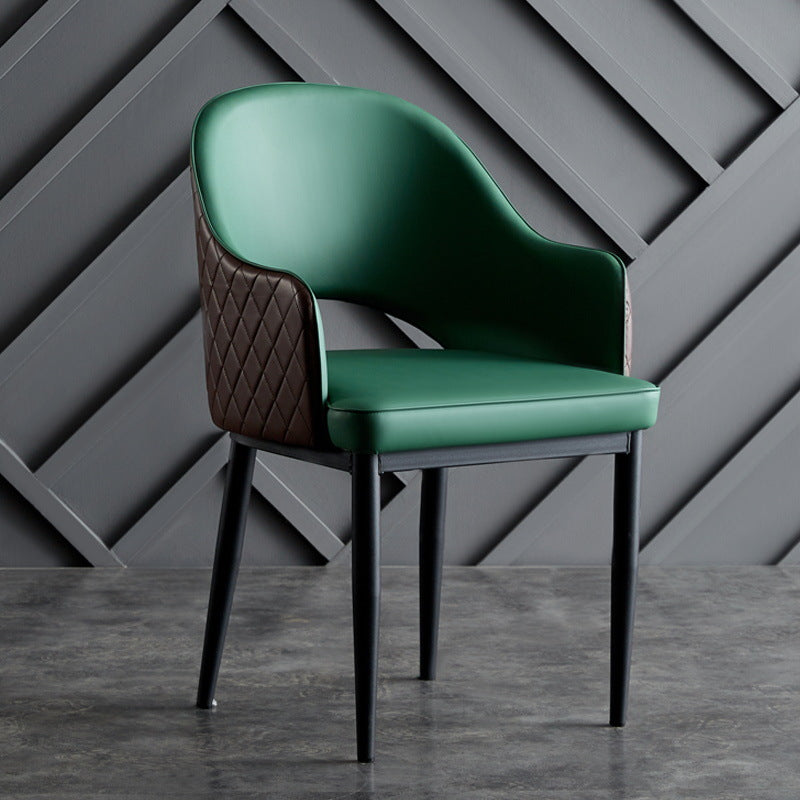 Open Back Dining Arm Chair Modern Style Faux Leather Dining Side Chairs