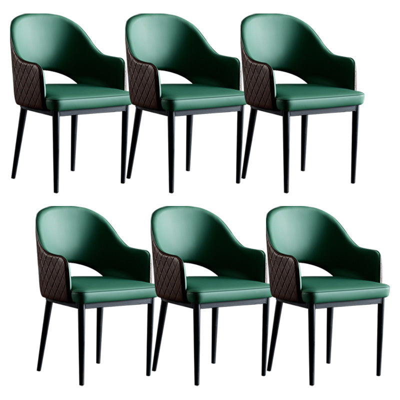 Open Back Dining Arm Chair Modern Style Faux Leather Dining Side Chairs