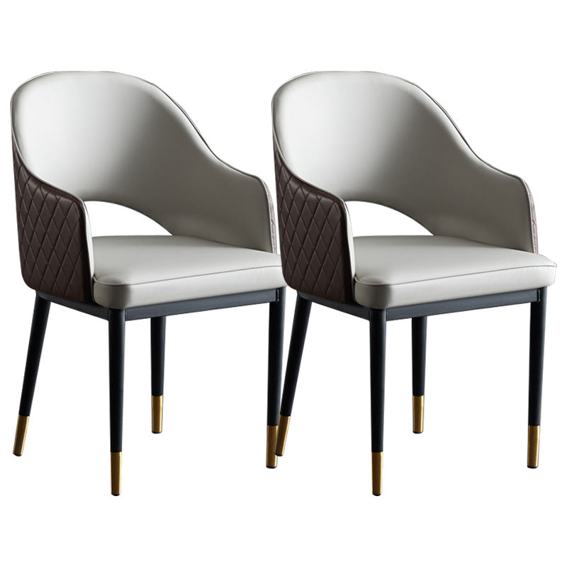 Open Back Dining Arm Chair Modern Style Faux Leather Dining Side Chairs