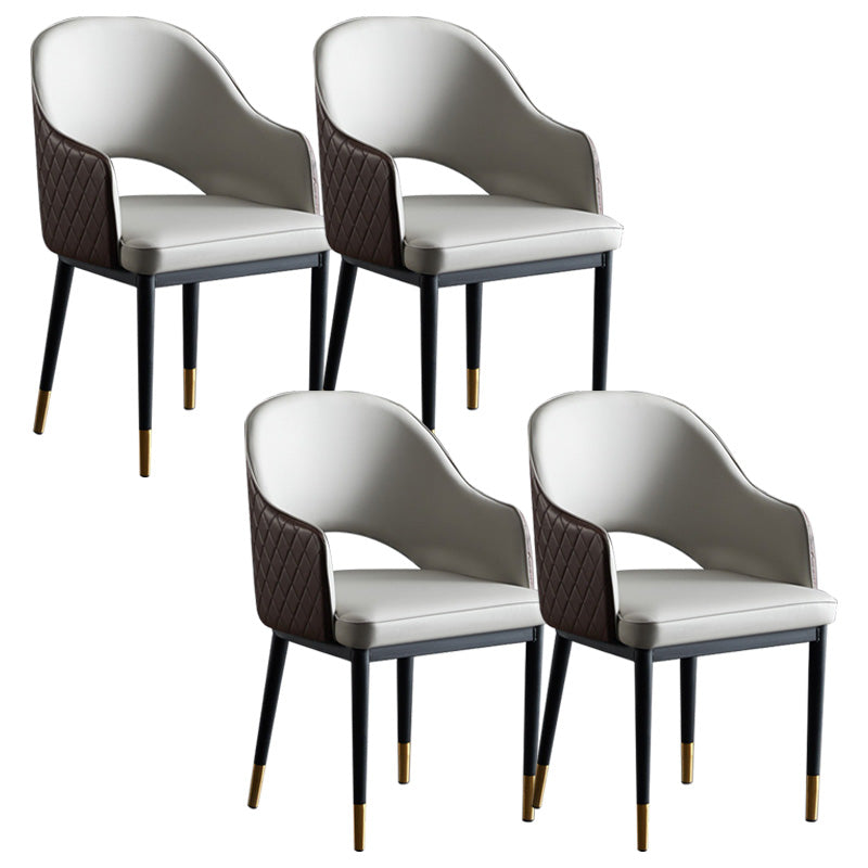 Open Back Dining Arm Chair Modern Style Faux Leather Dining Side Chairs