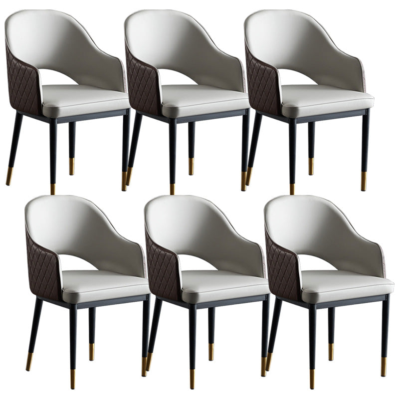 Open Back Dining Arm Chair Modern Style Faux Leather Dining Side Chairs