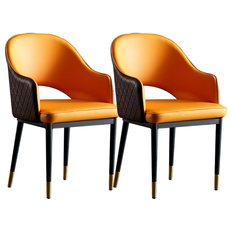 Open Back Dining Arm Chair Modern Style Faux Leather Dining Side Chairs