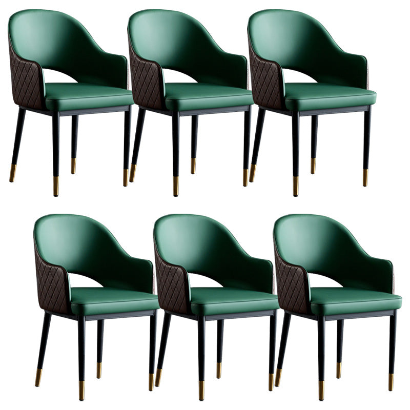 Open Back Dining Arm Chair Modern Style Faux Leather Dining Side Chairs