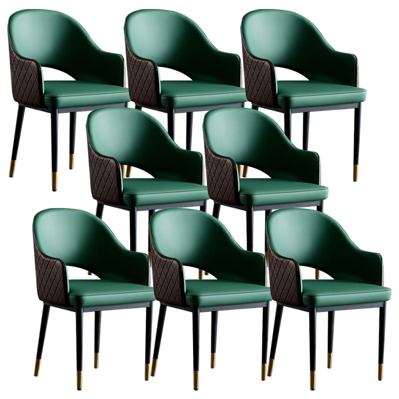 Open Back Dining Arm Chair Modern Style Faux Leather Dining Side Chairs