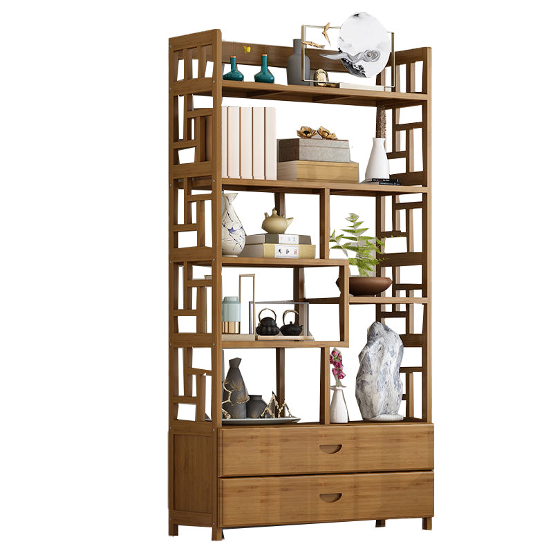 Contemporary Vertical Etagere Open Book Shelf Brown Bamboo Bookshelf for Study Room