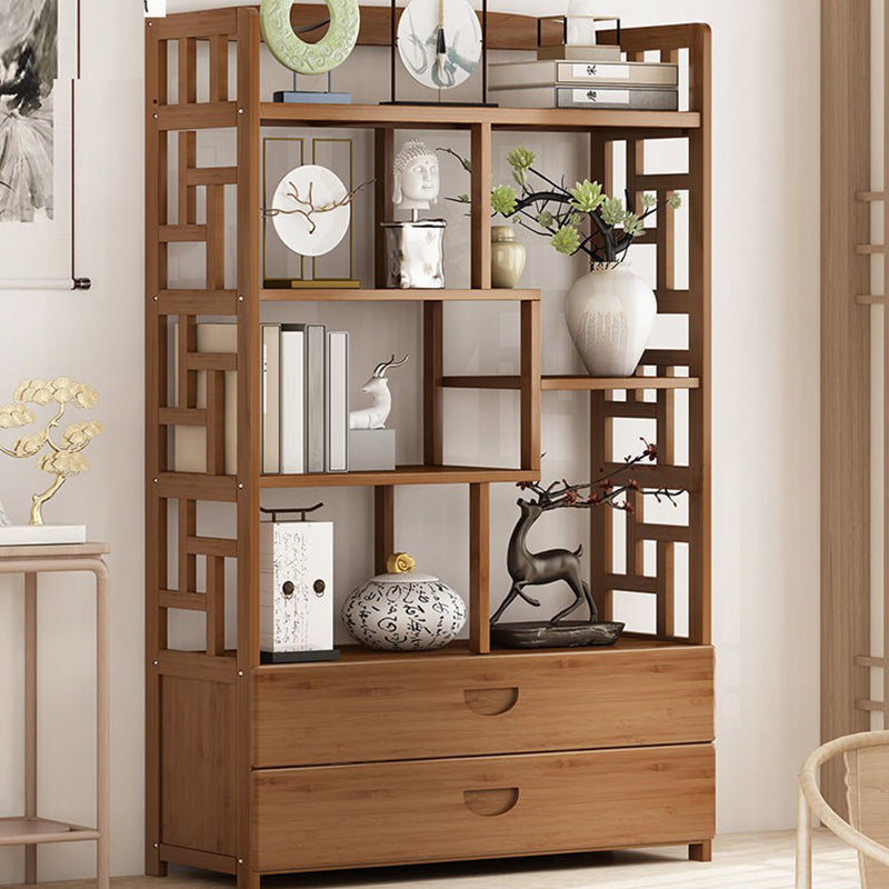 Contemporary Vertical Etagere Open Book Shelf Brown Bamboo Bookshelf for Study Room