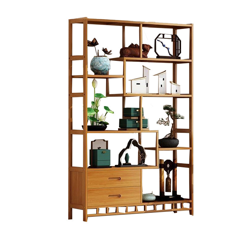 Contemporary Vertical Etagere Open Book Shelf Brown Bamboo Bookshelf for Study Room