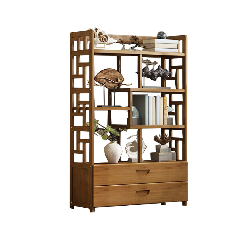 Contemporary Vertical Etagere Open Book Shelf Brown Bamboo Bookshelf for Study Room